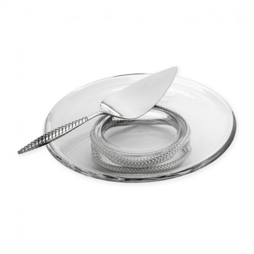 Nambe Braid Pedestal Cake Plate w/ Cake Server