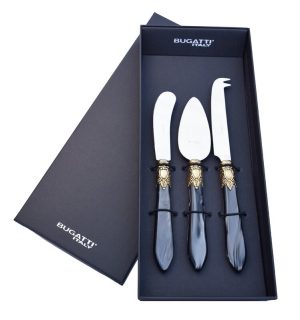 Bugatti Oxford 3 piece Cheese Set Black handle w/Gold accent
