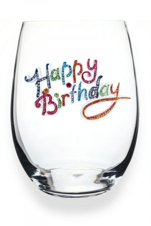 Jeweled Stemless Wine Glass - Happy Birthday