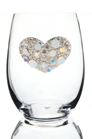 Jeweled Stemless Wine Glass - Crystal Heart