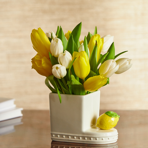 Nora Fleming Mini - Lemon Squeeze pictured with flower vase