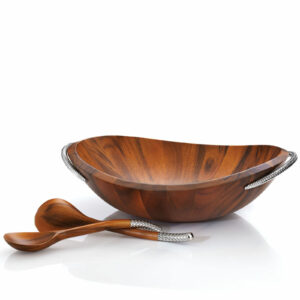 Nambe Braid Acacia Wood Salad Bowl w/ Servers