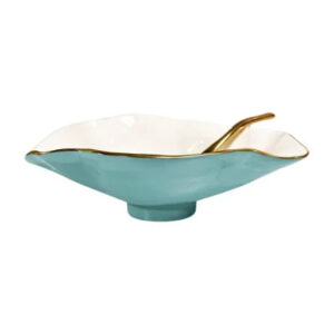 ENCANTO Claire Small Oval Bowl with Spoon (Turquoise, White and Gold)