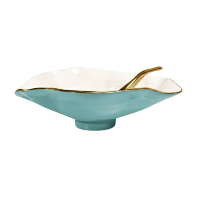 ENCANTO Claire Small Oval Bowl with Spoon (Turquoise, White and Gold)